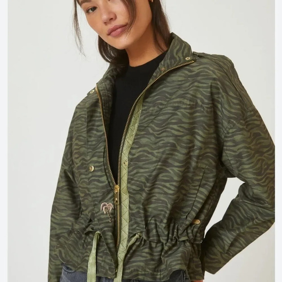 Scotch & Soda Green Tiger Printed Loose Fit Zip Jacket NWOT Size Small - Picture 1 of 11